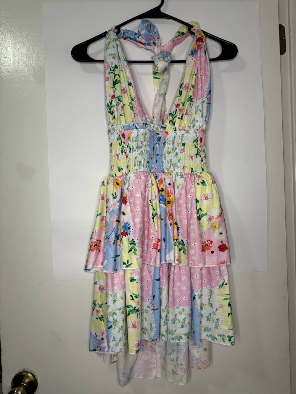 Pastel Patchwork Floral Tiered Halter Dress